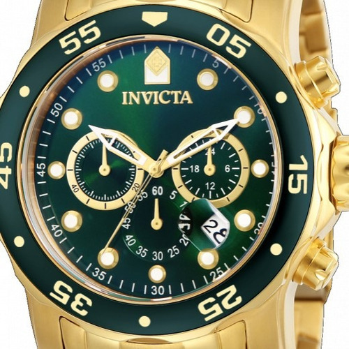  Relógio Invicta Pro Diver Plaque Ouro Fundo Verde 0075