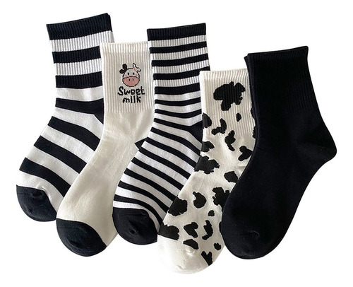 C Socks Mujer Niña Lindo Color Rayas Vaca Transpirables No S