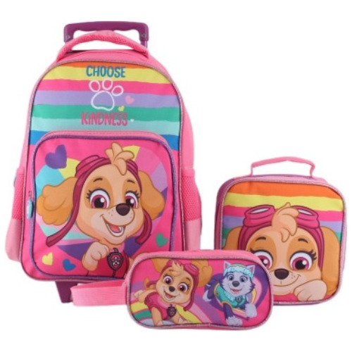 Mochila Escola Paw Patrol Skye Con Ruedas Lonchera Y Estuche