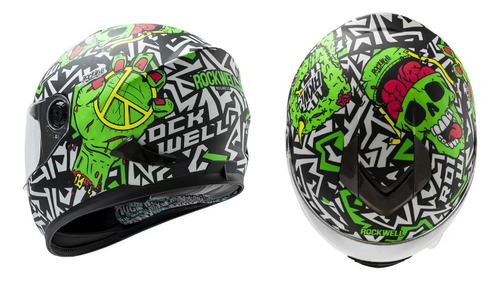 Casco Integral Moto Rockwell 929 Zombie Verde - Rvm