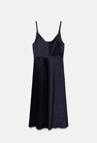 Vestido Lencero Satinado Zara Azul Talle M