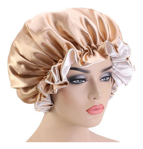 Gorro De Seda Satinado Con Banda Elástica Reversible Caqui