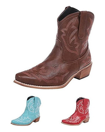 Botas Vaqueras Para Mujer, Botines Vaqueros, Bordadas [u]