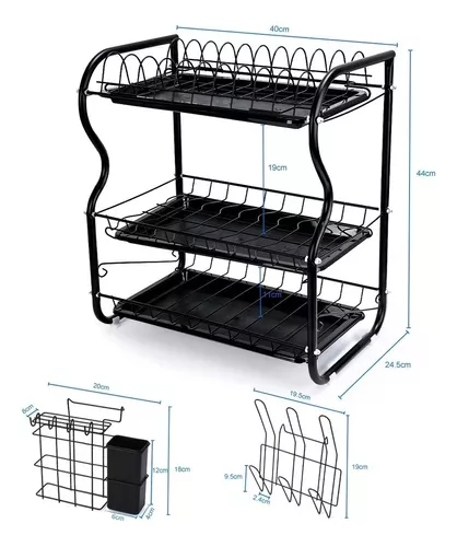 Escurridor de platos acero inoxidable Divit escurridor de platos 3 niveles  PL34 negro