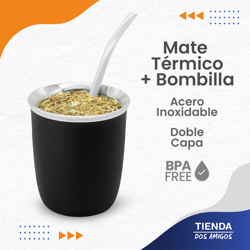 Mate Térmico De Acero Inoxidable Con Bombilla De Color Negro
