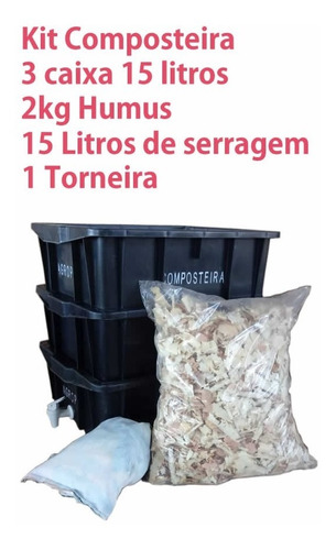 Composteira Doméstica 15 Litros Preto 3 Caixas 15 Litros