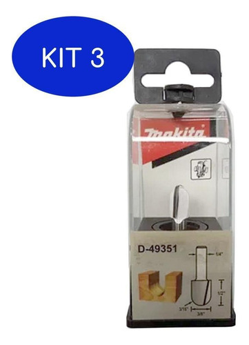 Kit 3 Fresa De Ponta U 3/8 Haste 1/4 Makita