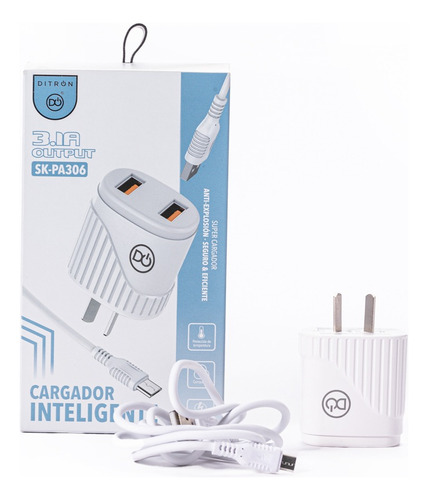 Cargador Ditron Carga Rapida 3.1a Celular Doble Usb Cable V8