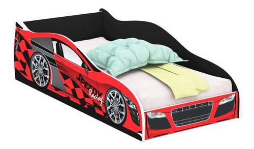 Mini Cama Carros Quarto Infantil  Menino Bebê Com Proteção Cor Vermelho/preto