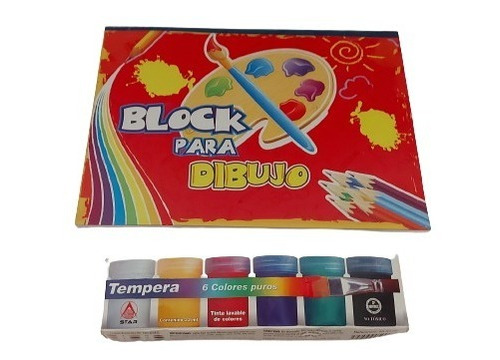 Combo Útiles Escolares: Block De Dibujo + Témperas