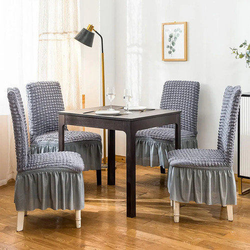 6 Pzas Fundas Elástica Protectora De Silla Comedor Gris Geométrico