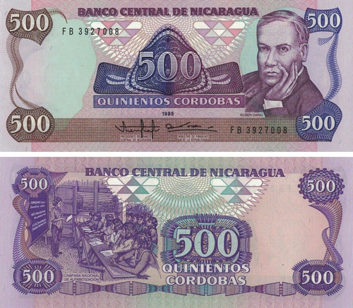 Grr-billete De Nicaragua 500 Córdobas 1985 - Poeta R. Darío 