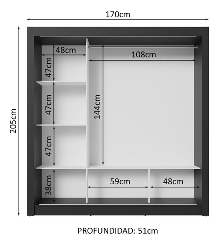 Ropero Closet Madesa 3 Puertas 2 Espejos Nm Color Negro/Rustic