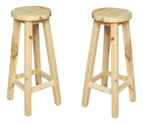 2 Taburetes Silla Banqueta Alta De 75cm Pino Sin Respaldo Impregnante Exterior Color A Eleccion