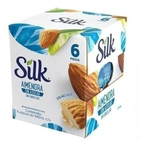 Silk Bebida De Almendra Sin Azúcar, 6 Piezas De 946 Ml Em