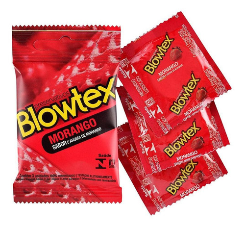 Imagem 2 de 6 de Preservativo Blowtex Morango Com 3 Unidades