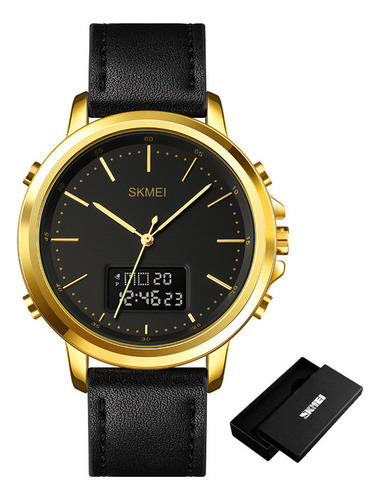 Relógio luminoso de couro impermeável moderno Skmei Cor de fundo dourado/preto