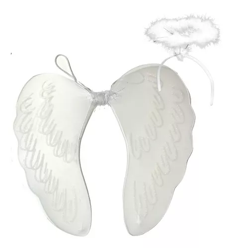 Disfraz De Angel Túnica Blanca Y Aureola Halo Crosti