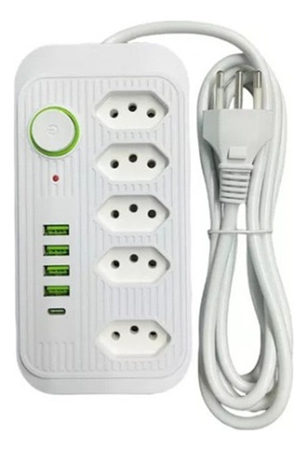 Kit 2 Filtro De Linha Kapbom Ka-7011 5 Tomadas Usb Tipo-c 3m Cor Branco 127v/220v