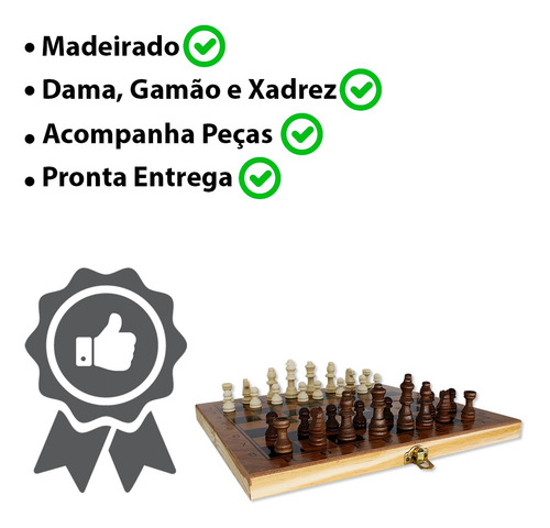 Imagem 6 de 7 de Jogo De Xadrez / Dama / Gamao Em Madeira - 30cx30c