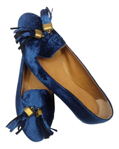 Chatitas Ballerinas Azul Navi Flecos