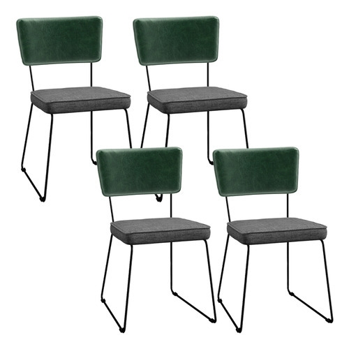 Kit 4 Cadeira Cozinha Jantar Allana Verde Linho Cinza Escuro Cor da estrutura da cadeira Preto Cor do assento Cinza-escuro Desenho do tecido Liso