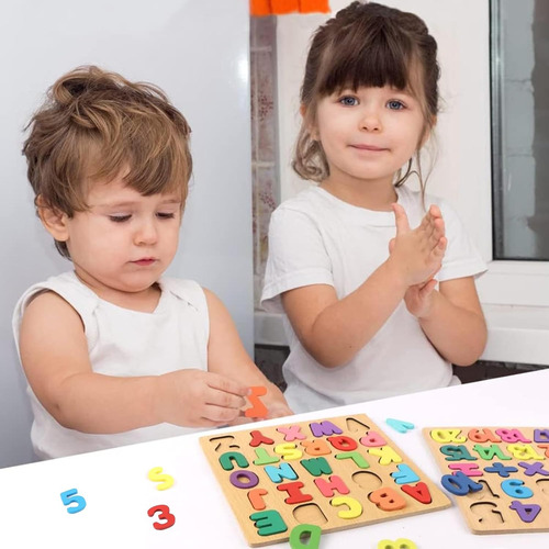 2pz Juego Didactico Madera Numeros Y Abecedario Rompecabezas