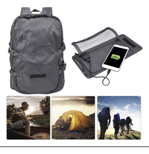 Mochila Solar Pv Light 30l Impermeável Placa Solar 6.5w Cor Cinza-escuro Desenho Do Tecido Lisa