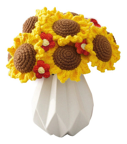 Ramo Eterno De Girasoles Flores Tejidas Crochet Hilo De Algodón Color Rojo Ramos De Novia Navidad Día De La Independencia