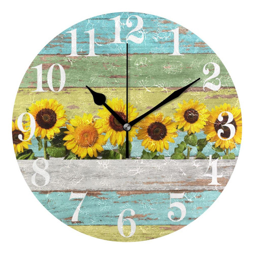 Wihve Reloj Redonda De Pared Giras Girasoles Madera Grain Re