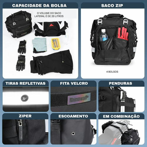 2 Bolsas Mochila Impermeável 20-25 L Alforge Lateral Univ.