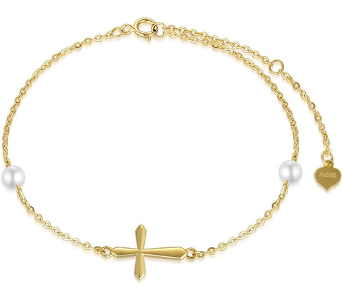 Tobilleras Cruz De Oro 14 Quilates Pulsera