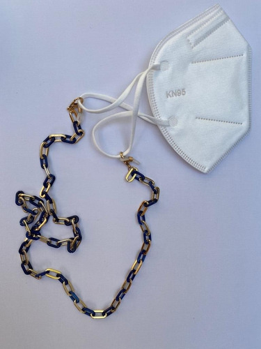 Imagen 2 de 2 de Strap Para Lentes Y Mascarillas -cadena Azul/dorado