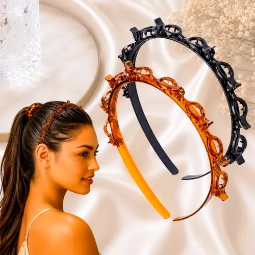 Kit 2 Tiara Arquinho Cabelo Feminino Presilha Prender Franja 1 Preto E 1 Marrom