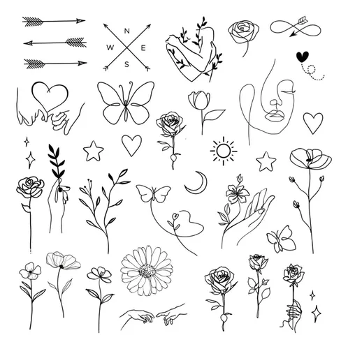 Mini Tatuajes Temporales De Línea Fina «tatuajes Pequeños»