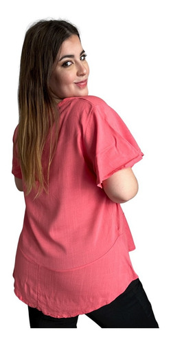 Imagen 2 de 5 de Blusa De Lino Con Botones Mujer Talle Grande.