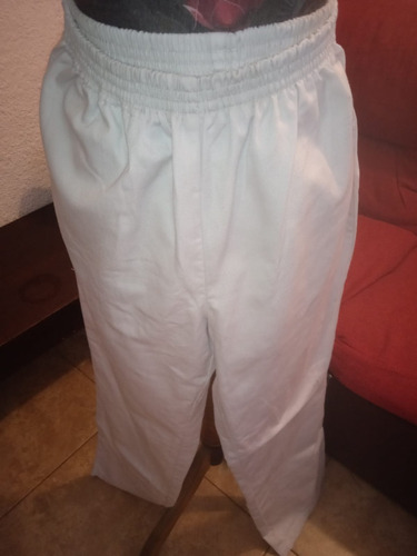 Pantalón Uniforme Unisex M  Gabardina Blanca Con Elástico , 