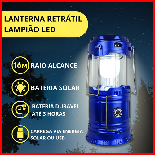 Lanterna Recarregável Led Lampião Solar Camping Pesca Mecanico