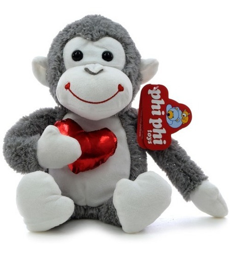 Peluche Mono Con Corazón Metalizado 23cm - Orig Phi Phi Toys