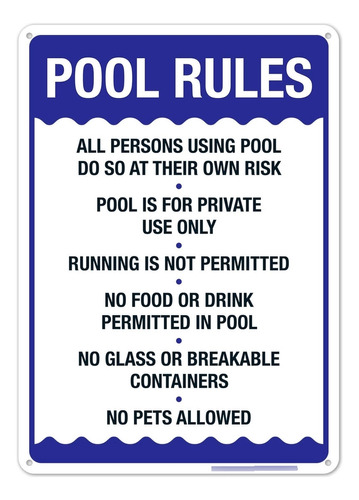 Letrero De Reglas De La Piscina, No Food Or Drinks Pool Sign