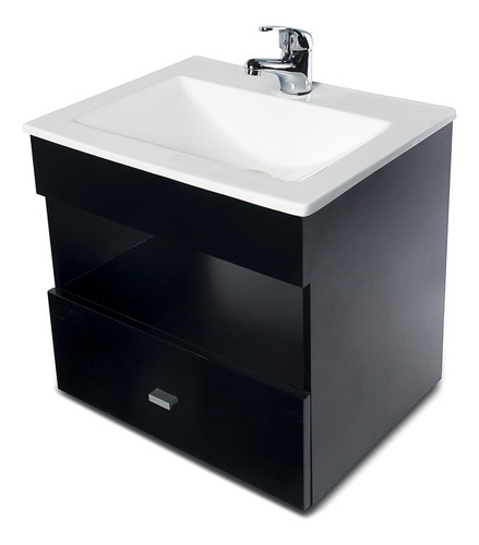 Imagen 6 de 7 de Vanitory Laqueado Colgante Con Cajon Wengue 50cm Bacha