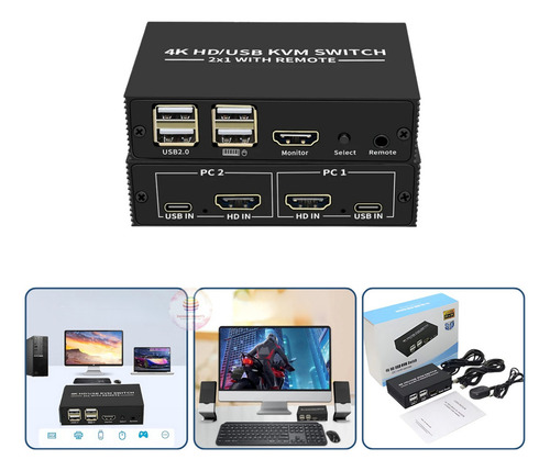 Chaveador Hdmi Kvm Switch 2x1 4k Usb Mouse Teclado 2 Pcs