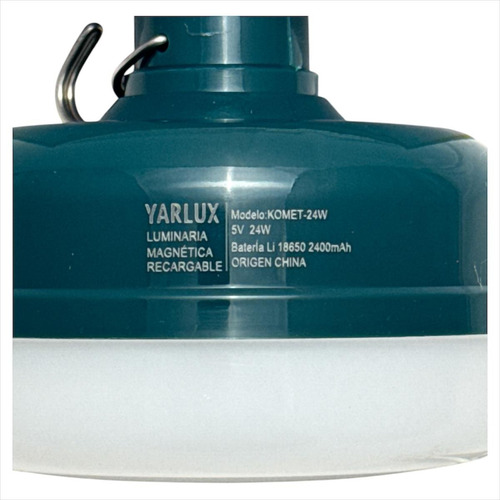 Lampara Magnética Regargable Luz Para Carpas Camping Yarlux Estructura Verde Oscuro Pantalla Blanco