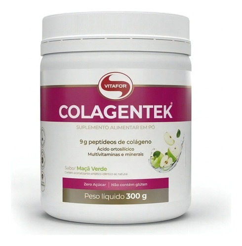 Colagentek Colágeno Hidrolisado 300g - Sabores - Vitafor Sabor Maçã Verde