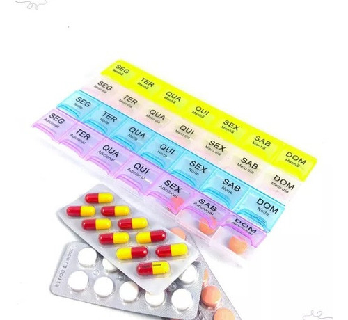 Porta Comprimidos Organizador Controle Remédios Mensal Caixa Cor Colorido