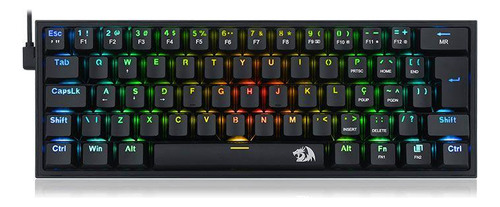 Teclado gamer Redragon Fizz K617 QWERTY Blue português Brasil cor preto com luz RGB