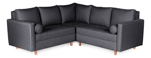 Sala Modular Esquinera De Lino Modelo Cerati Makora Color Gris Oscuro