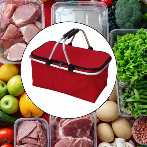 Cesta De Picnic Aislada Cesta De Compras Plegables Rojo