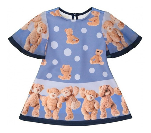 Imagem 1 de 3 de Vestido Infantil Teddy Azul Um Mais Um 801018 