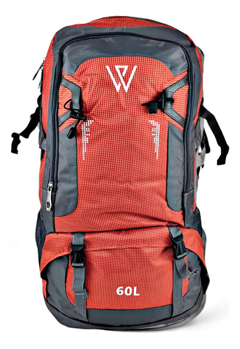 Mochila Camping Owen Mochilero Trekking 60lt Portanotebook Color Naranja Diseño De La Tela Liso